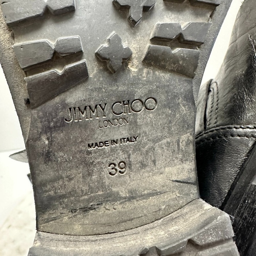Jimmy‎ Choo Biker Boot Womens 39 9 Black Leather Ankle Buckles Pull On Moto Edgy - Picture 10 of 14